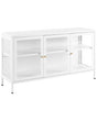 3 Door Sideboard White Steel Tempered Glass Adjustable Shelves Leg Caps Living Room Furniture Modern Design Beliani