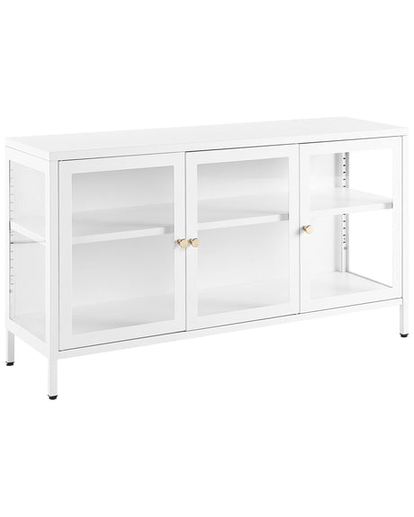 3 Door Sideboard White Steel Tempered Glass Adjustable Shelves Leg Caps Living Room Furniture Modern Design Beliani
