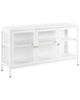 3 Door Sideboard White Steel Tempered Glass Adjustable Shelves Leg Caps Living Room Furniture Modern Design Beliani