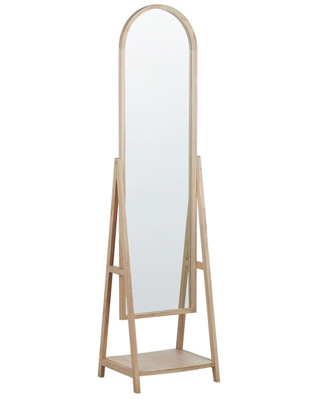 Standing Mirror Light Wood Frame 43 x 170 cm with Shelf Modern Design Framed Full Length Beliani