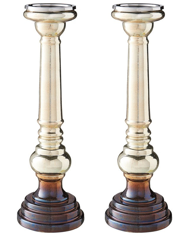 Set of 2 Candle Holders Golden Glass Iridescent Effect 40 cm Candle Sticks Classic Beliani