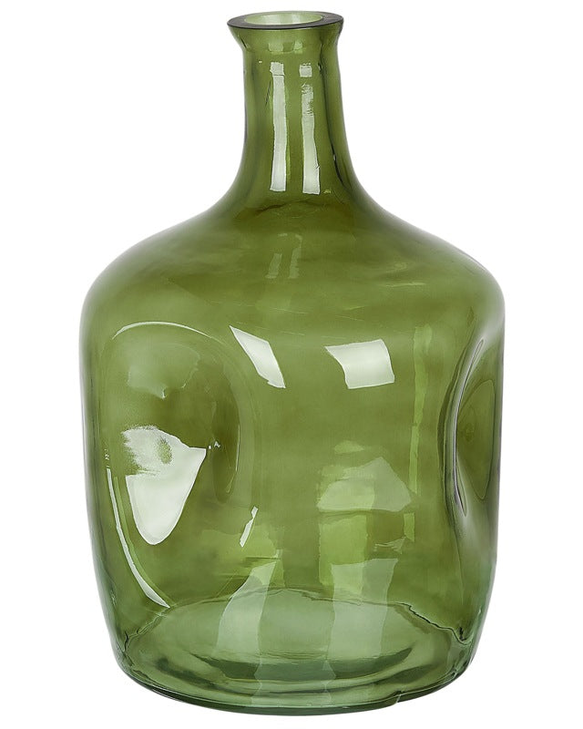 Flower Vase Olive Green Glass 30 cm Handmade Decorative Narrow Neck Tabletop Home Decoration Modern Design Beliani