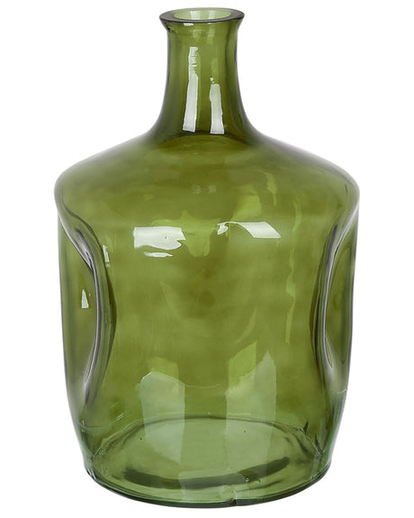 Flower Vase Olive Green Glass 35 cm Handmade Decorative Narrow Neck Tabletop Home Decoration Modern Design Beliani