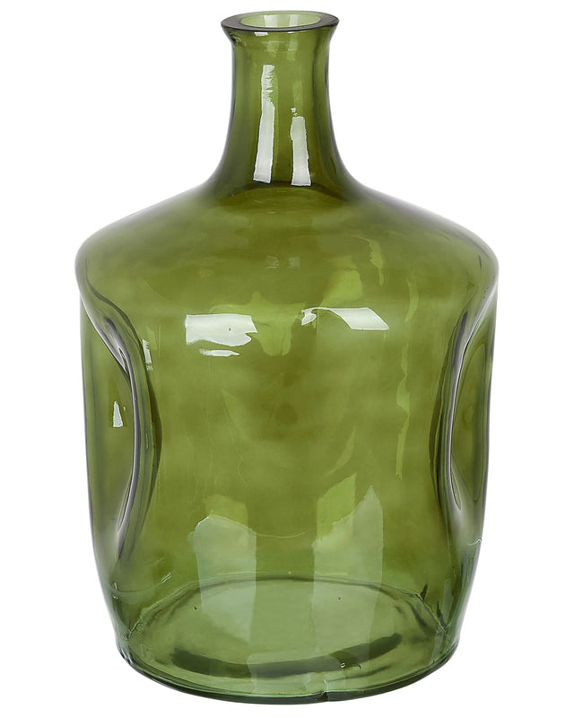 Flower Vase Olive Green Glass 35 cm Handmade Decorative Narrow Neck Tabletop Home Decoration Modern Design Beliani