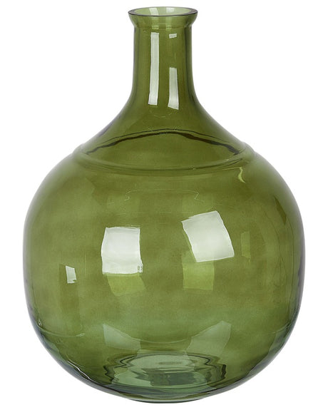 Decorative Flower Vase 34 cm Handmade Glass Round Narrow Neck Olive Green Achaar Beliani