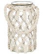 Lantern Off-White Glass 28x16cm Macrame Rope Handle Jar Single Candle Boho Beliani