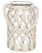 Lantern Off-White Glass 31x20cm Macrame Rope Handle Jar Single Candle Boho Beliani