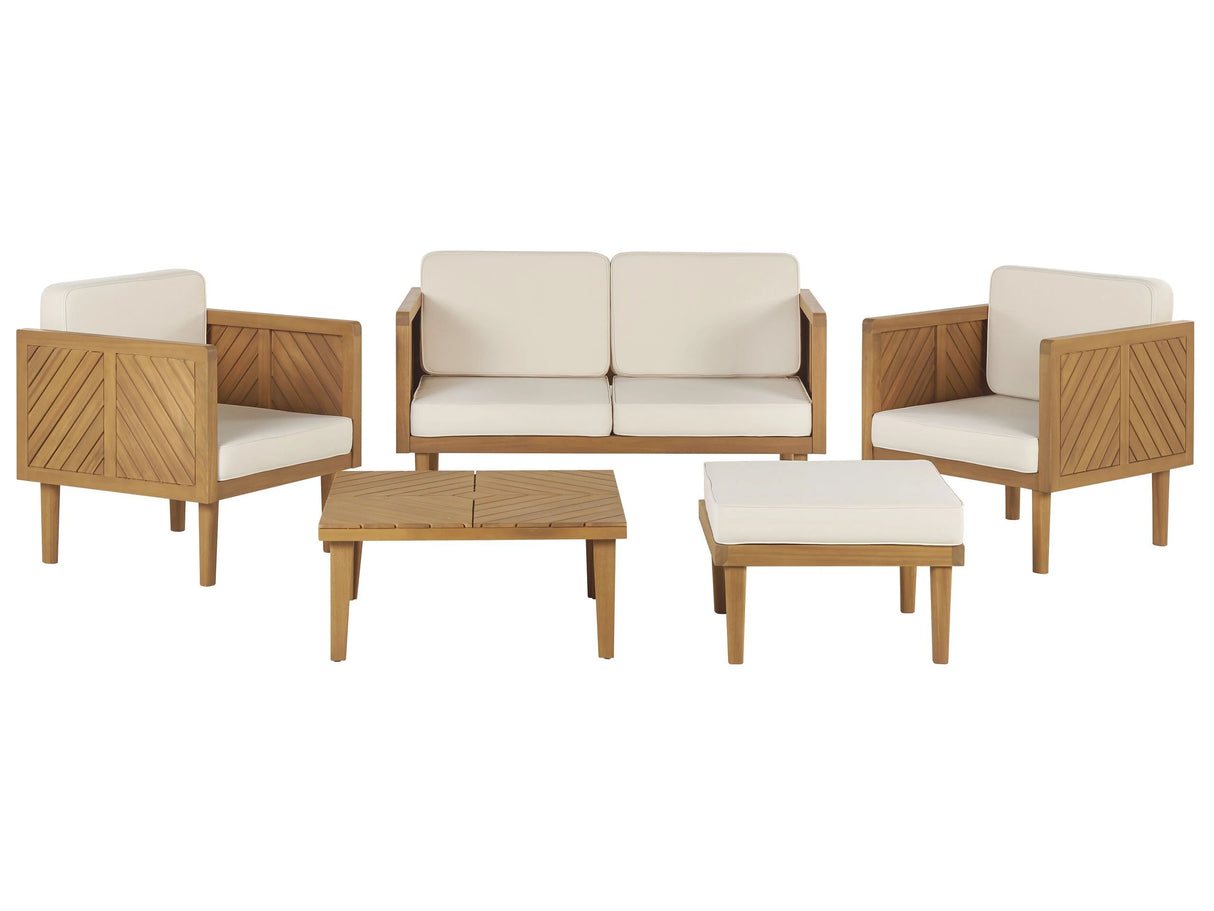 Garden Sofa Set Light Acacia Wood Light Beige Cushions 4 Seater Modern Design Outdoor Conversation Set Beliani