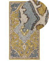 Area Rug Yellow and Blue Wool 80 x 150 cm Oriental Vintage Living Room Bedroom Beliani