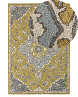 Area Rug Yellow and Blue Wool 140 x 200 cm Oriental Vintage Living Room Bedroom Beliani
