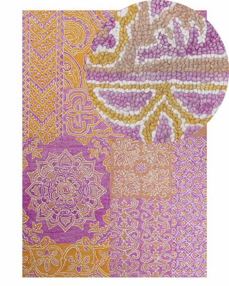 Area Rug Multicolour Wool 140 x 200 cm Oriental Pattern Living Room Bedroom Beliani