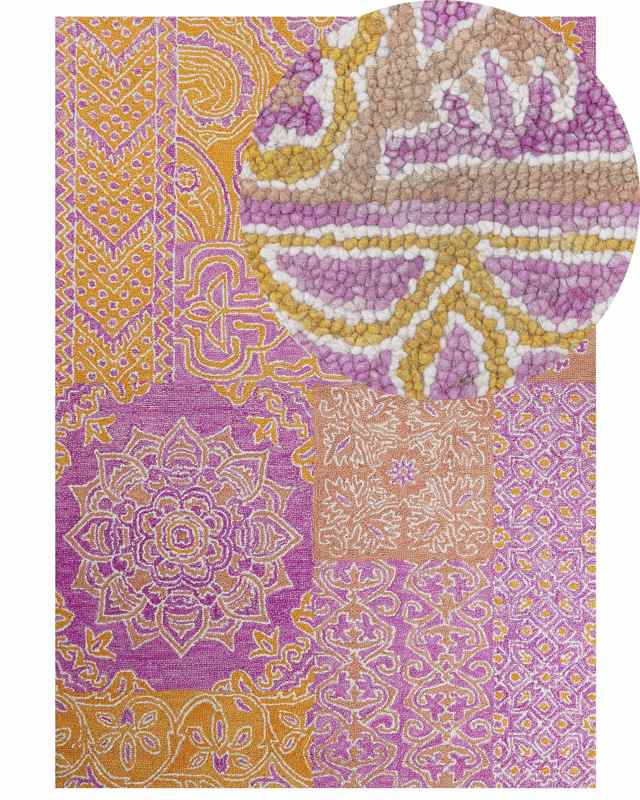 Area Rug Multicolour Wool 140 x 200 cm Oriental Pattern Living Room Bedroom Beliani