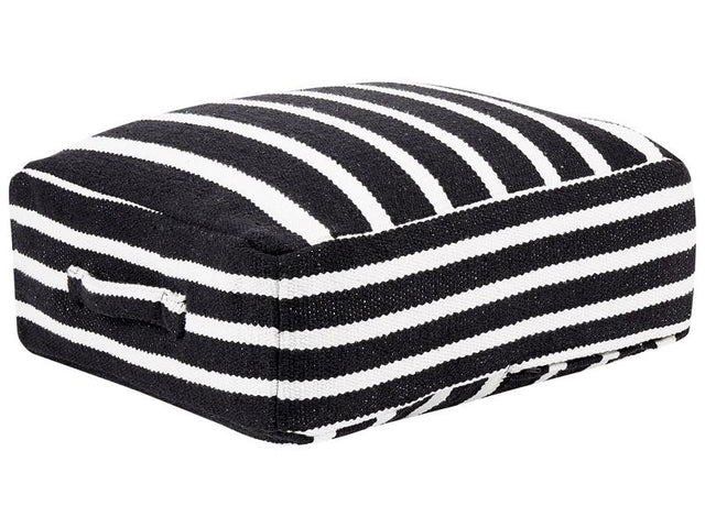 Floor Cushion Black and White Cotton 50 x 50 x 20 cm Striped Pattern Square Fabric Seating Pouffe Beliani