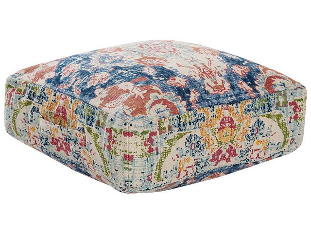 Floor Cushion Multicolour Cotton 50 x 50 x 20 cm Abstract Pattern Square Fabric Seating Pouffe Beliani