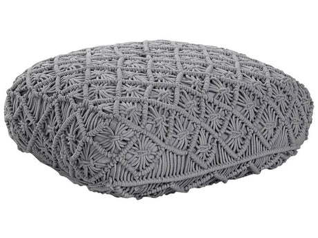 Floor Cushion Grey Cotton 50 x 50 x 20 cm Macrame Pattern Square Fabric Seating Pouffe Beliani