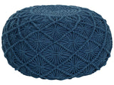 Pouffe Navy Blue Colour Cotton EPS Filling Round  50 cm Macrame Design Boho Style Ottoman Beliani
