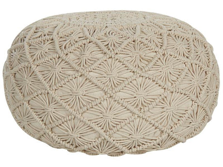 Pouffe Navy Beige Colour Cotton EPS Filling Round ⌀ 50 cm Macrame Design Boho Style Ottoman Beliani