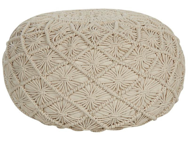 Pouffe Navy Beige Colour Cotton EPS Filling Round ⌀ 50 cm Macrame Design Boho Style Ottoman Beliani