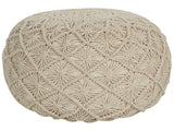 Pouffe Navy Beige Colour Cotton EPS Filling Round  50 cm Macrame Design Boho Style Ottoman Beliani