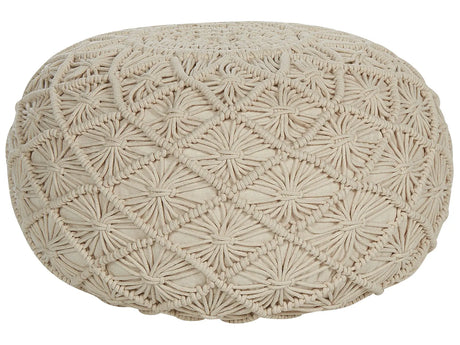 Pouffe Navy Beige Colour Cotton EPS Filling Round  50 cm Macrame Design Boho Style Ottoman Beliani