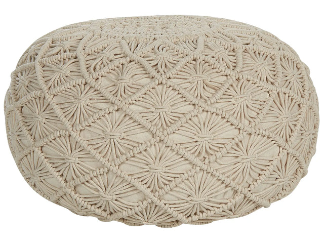 Pouffe Navy Beige Colour Cotton EPS Filling Round  50 cm Macrame Design Boho Style Ottoman Beliani