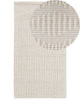Area Rug Light Beige Wool Polyester 80 x 150 cm Hand Woven Geometric Pattern Boho Living Room Bedroom Beliani