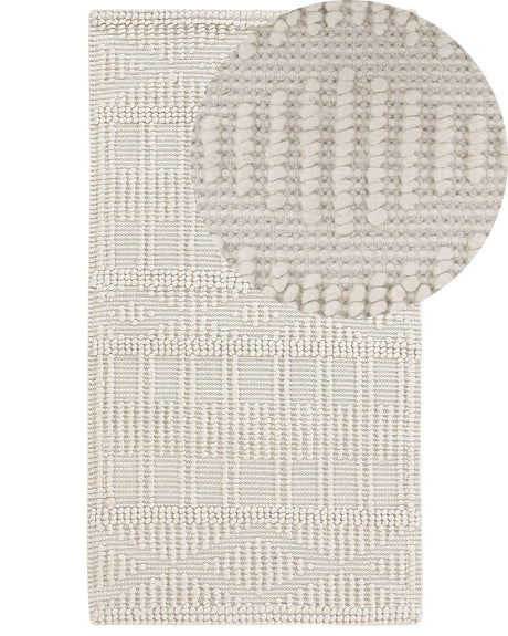 Area Rug Light Beige Wool Polyester 80 x 150 cm Hand Woven Geometric Pattern Boho Living Room Bedroom Beliani
