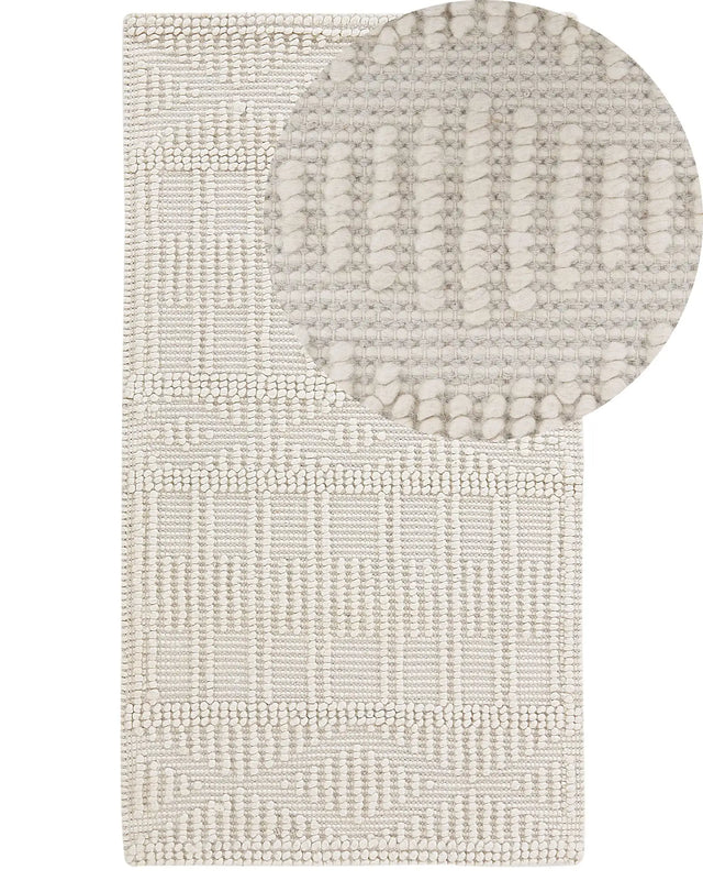 Area Rug Light Beige Wool Polyester 80 x 150 cm Hand Woven Geometric Pattern Boho Living Room Bedroom Beliani