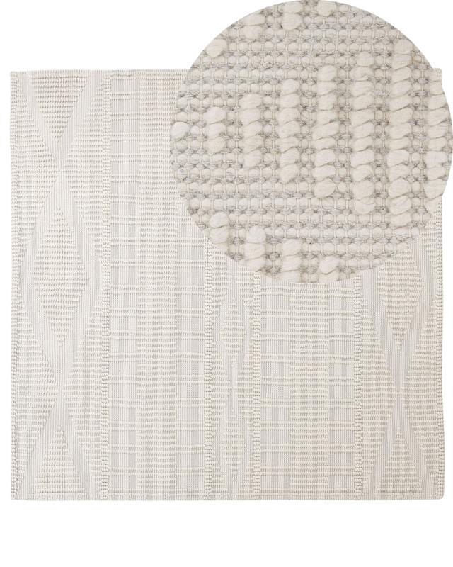 Area Rug Light Beige Wool Polyester 200 x 200 cm Hand Woven Geometric Pattern Boho Living Room Bedroom Beliani