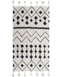 Rug Off-White Black Cotton 80 x 150 cm Geometric Pattern Runes Tribal Tassels Oriental Beliani