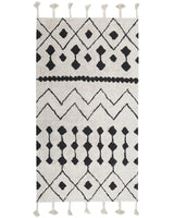 Rug Off-White Black Cotton 80 x 150 cm Geometric Pattern Runes Tribal Tassels Oriental Beliani