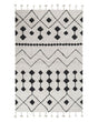 Rug Off-White Black Cotton 140 x 200 cm Geometric Pattern Runes Tribal Tassels Oriental Beliani