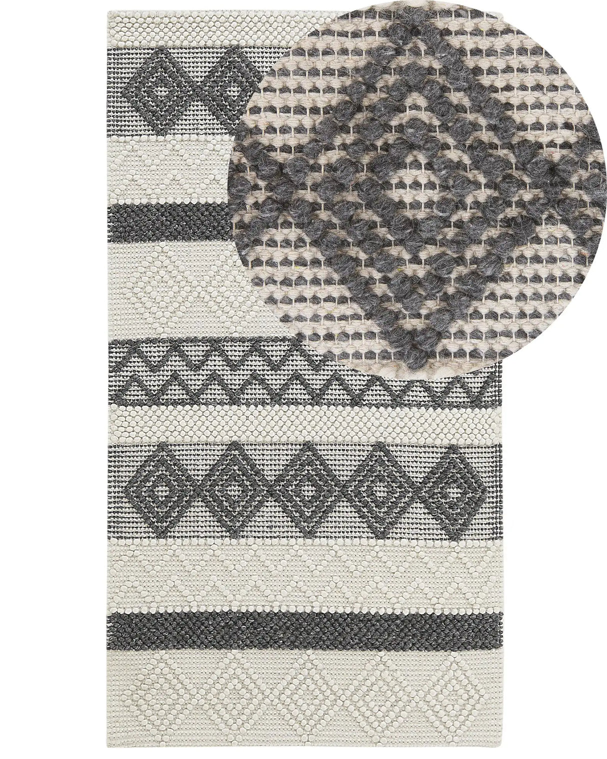 Area Rug Beige and Grey Wool Polyester 80 x 150 cm Hand Woven Geometric Pattern Boho Living Room Bedroom Beliani
