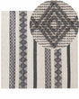 Area Rug Beige and Grey Wool Polyester 200 x 200 cm Hand Woven Geometric Pattern Boho Living Room Bedroom Beliani