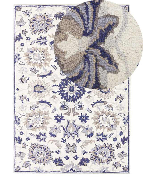 Area Rug Beige and Blue Wool 140 x 200 cm Thick Dense Pile Oriental Pattern Beliani