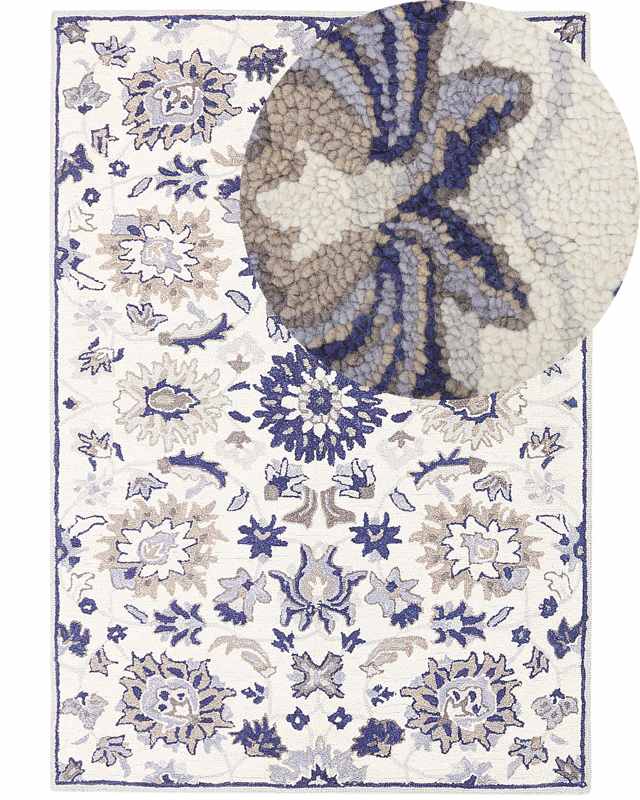 Area Rug Beige and Blue Wool 160 x 230 cm Thick Dense Pile Oriental Pattern Beliani