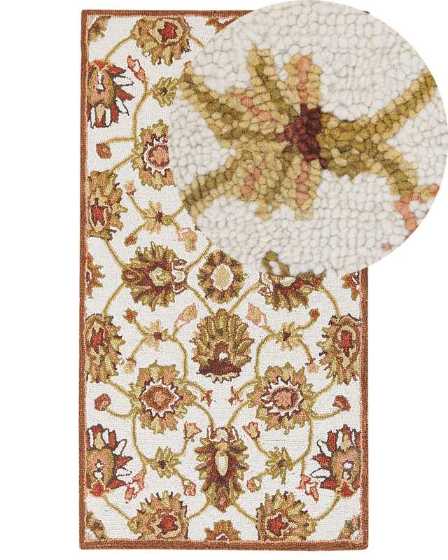 Area Rug Beige and Brown Wool 80 x 150 cm Thick Dense Pile Oriental Pattern Beliani