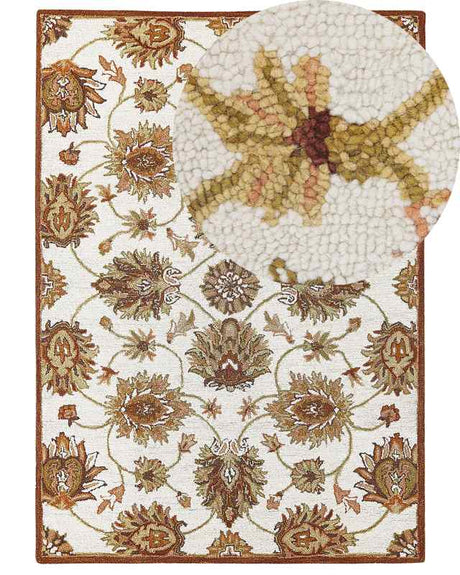 Area Rug Beige and Brown Wool 160 x 230 cm Thick Dense Pile Oriental Pattern Beliani