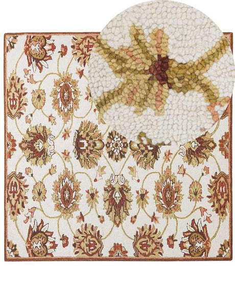 Area Rug Beige and Brown Wool 200 x 200 cm Thick Dense Pile Oriental Pattern Beliani