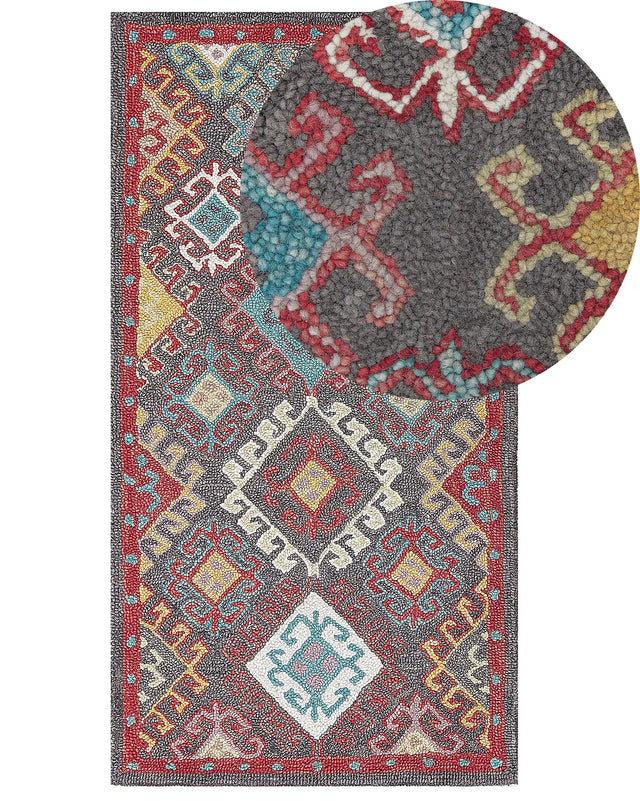 Area Rug Mulitcolour Wool 80 x 150 cm Thick Dense Pile Oriental Pattern Kilim Beliani