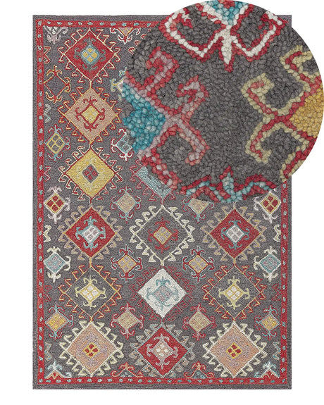 Area Rug Mulitcolour Wool 140 x 200 cm Thick Dense Pile Oriental Pattern Kilim Beliani