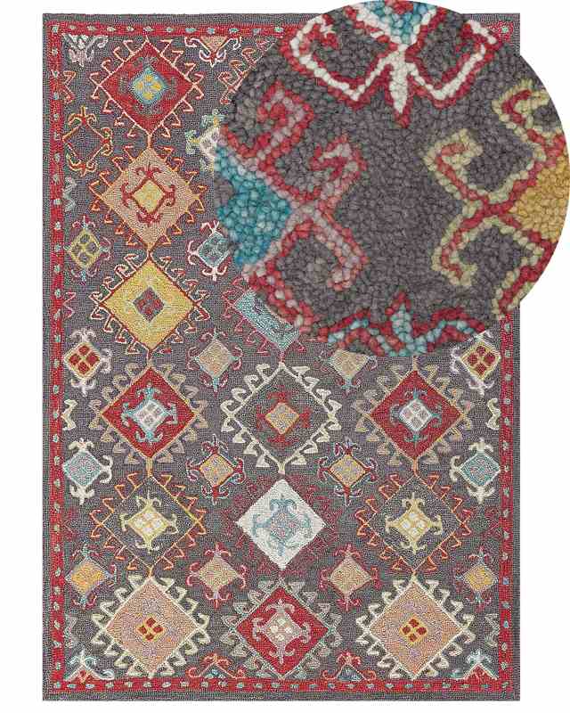 Area Rug Mulitcolour Wool 160 x 230 cm Thick Dense Pile Oriental Pattern Kilim Beliani