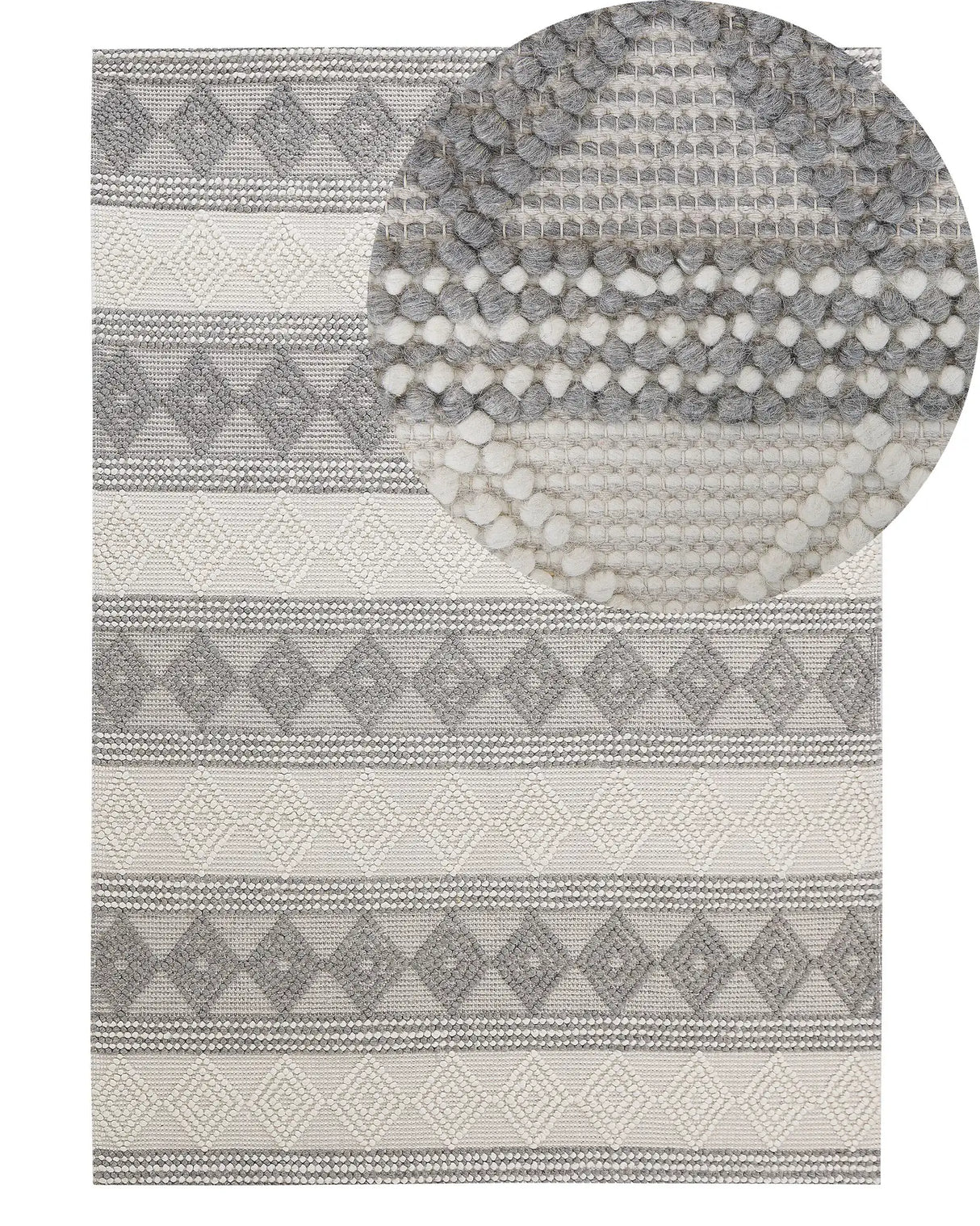 Area Rug Light Beige and Grey Wool Polyester 140 x 200 cm Hand Woven Geometric Pattern Boho Living Room Bedroom Beliani