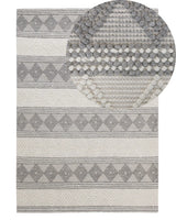 Area Rug Light Beige and Grey Wool Polyester 140 x 200 cm Hand Woven Geometric Pattern Boho Living Room Bedroom Beliani
