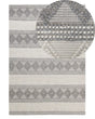 Area Rug Light Beige and Grey Wool Polyester 140 x 200 cm Hand Woven Geometric Pattern Boho Living Room Bedroom Beliani