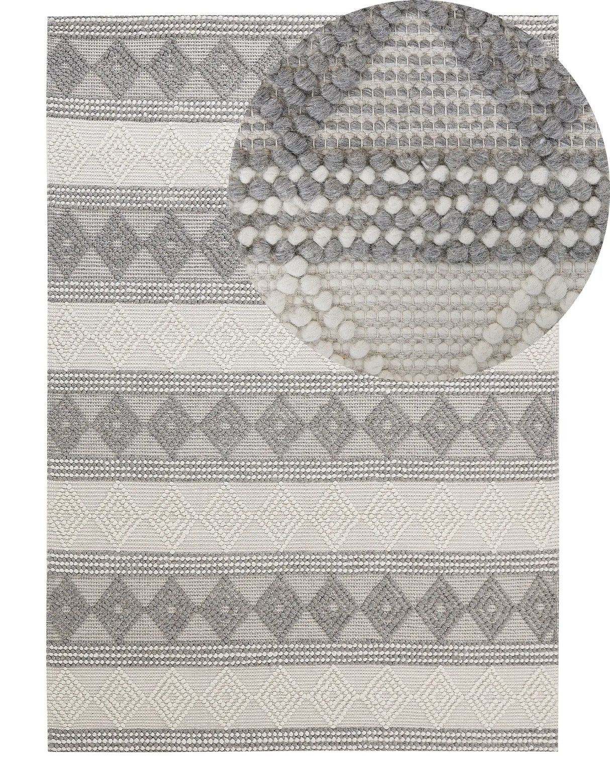 Area Rug Light Beige and Grey Wool Polyester 160 x 230 cm Hand Woven Geometric Pattern Boho Living Room Bedroom Beliani
