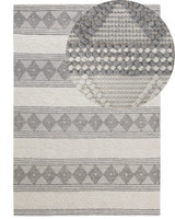 Area Rug Light Beige and Grey Wool Polyester 160 x 230 cm Hand Woven Geometric Pattern Boho Living Room Bedroom Beliani