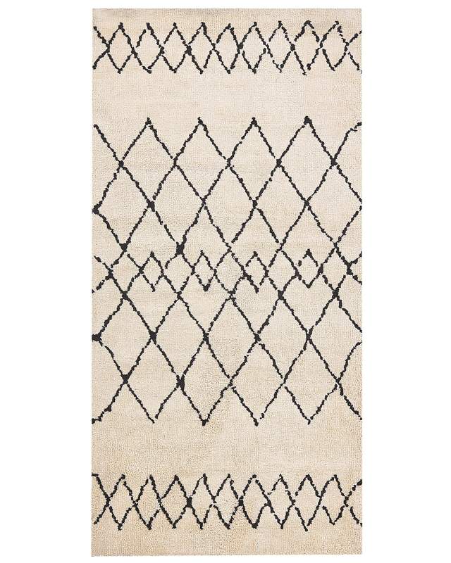 Area Rug Beige and Black Polyester Fabric 80 x 150 cm Geometric Pattern Rectangular Beliani