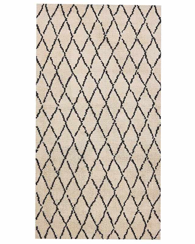 Area Rug Beige and Black 80 x 150 cm Geometric Pattern Modern Living Room Bedroom Beliani