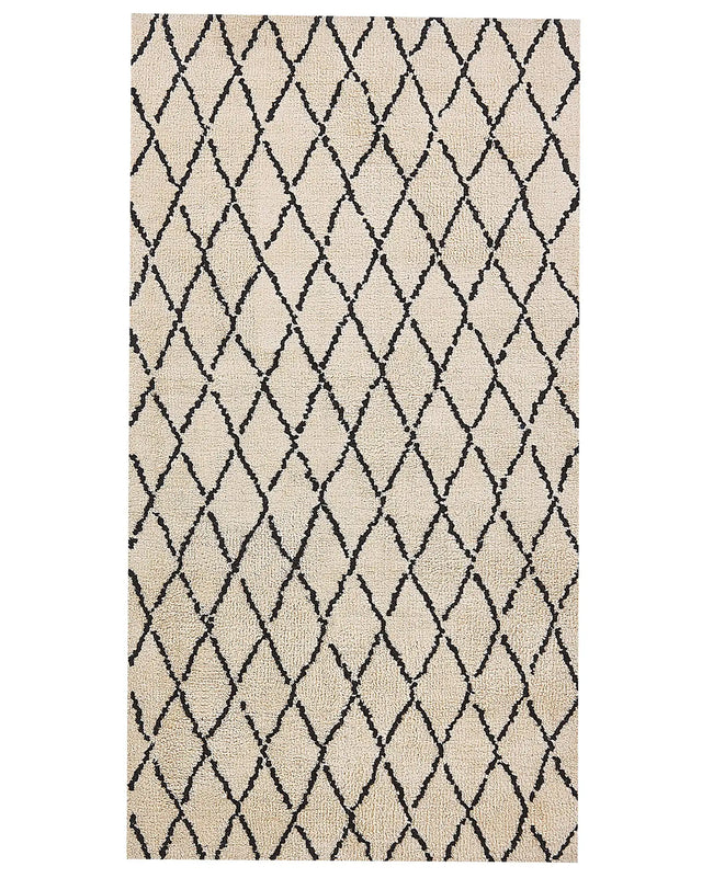 Area Rug Beige and Black 80 x 150 cm Geometric Pattern Modern Living Room Bedroom Beliani